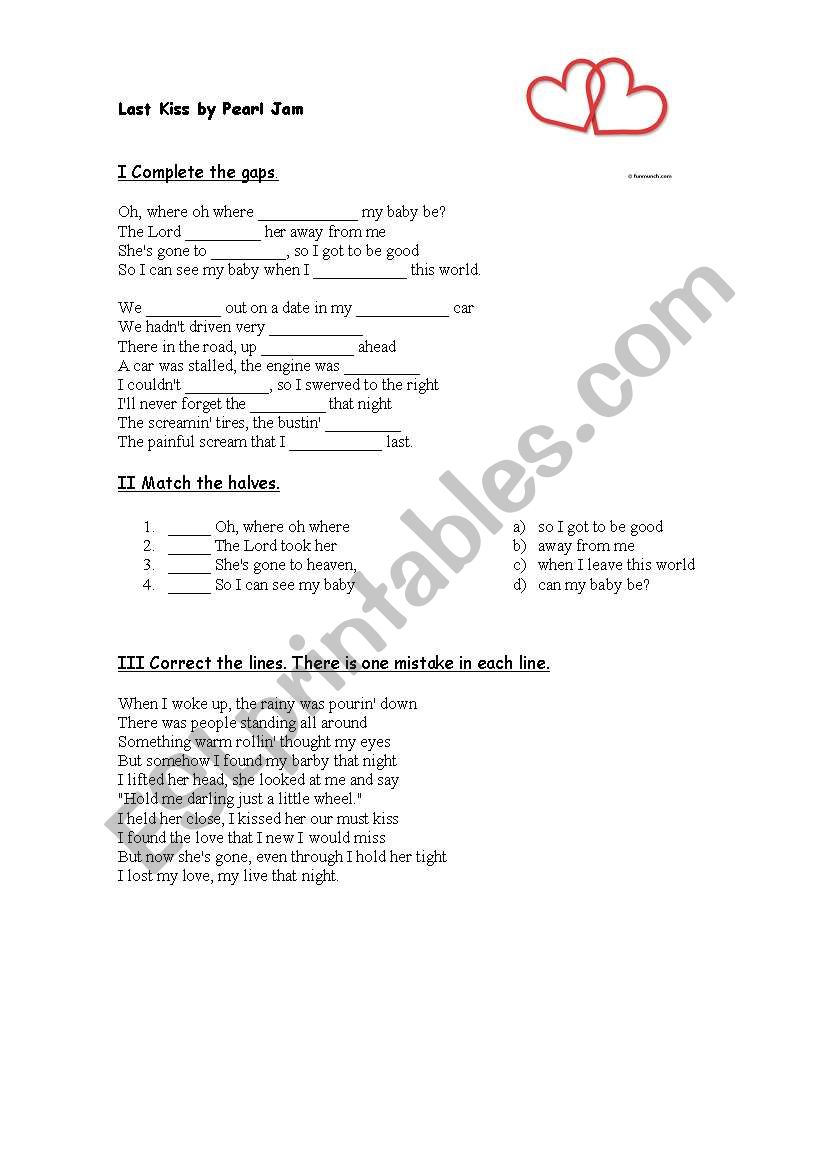 last kiss worksheet