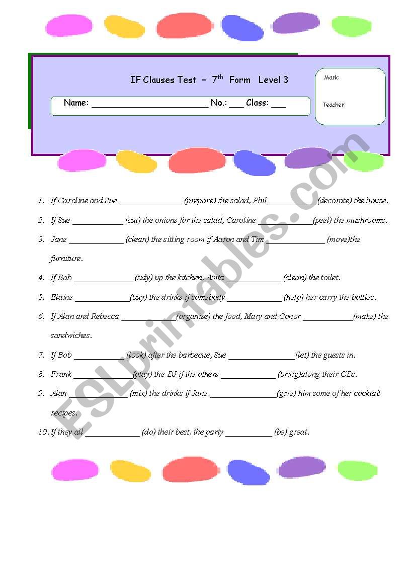 If clauses Type I - test worksheet