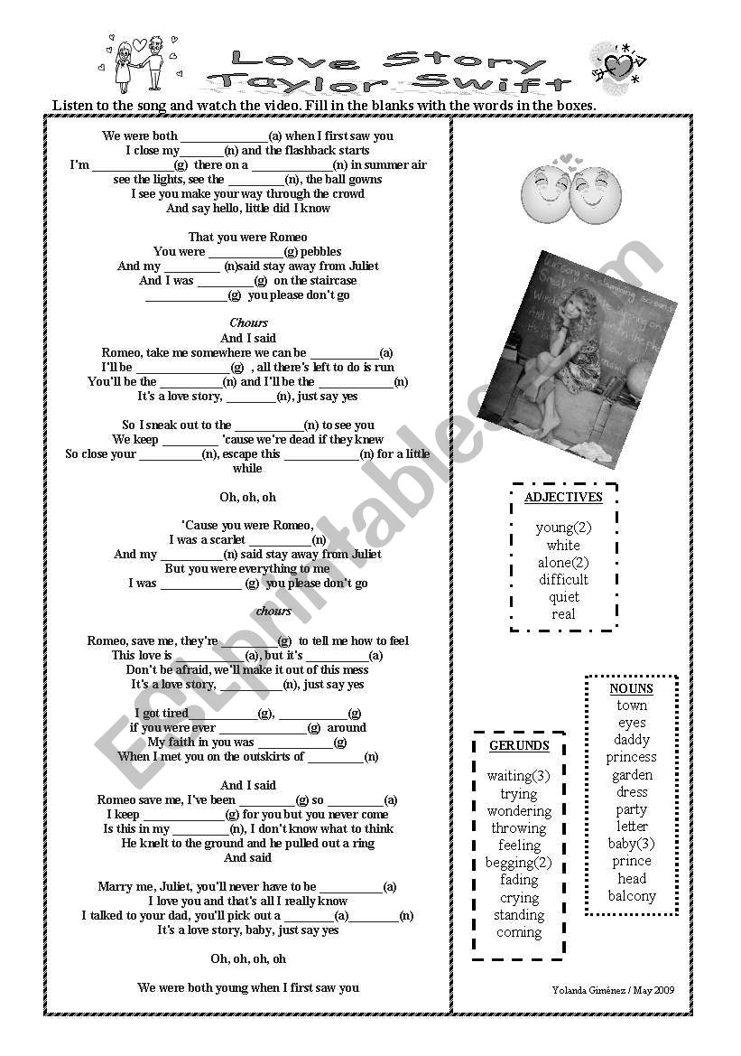 Love Story (Taylor Swift) worksheet