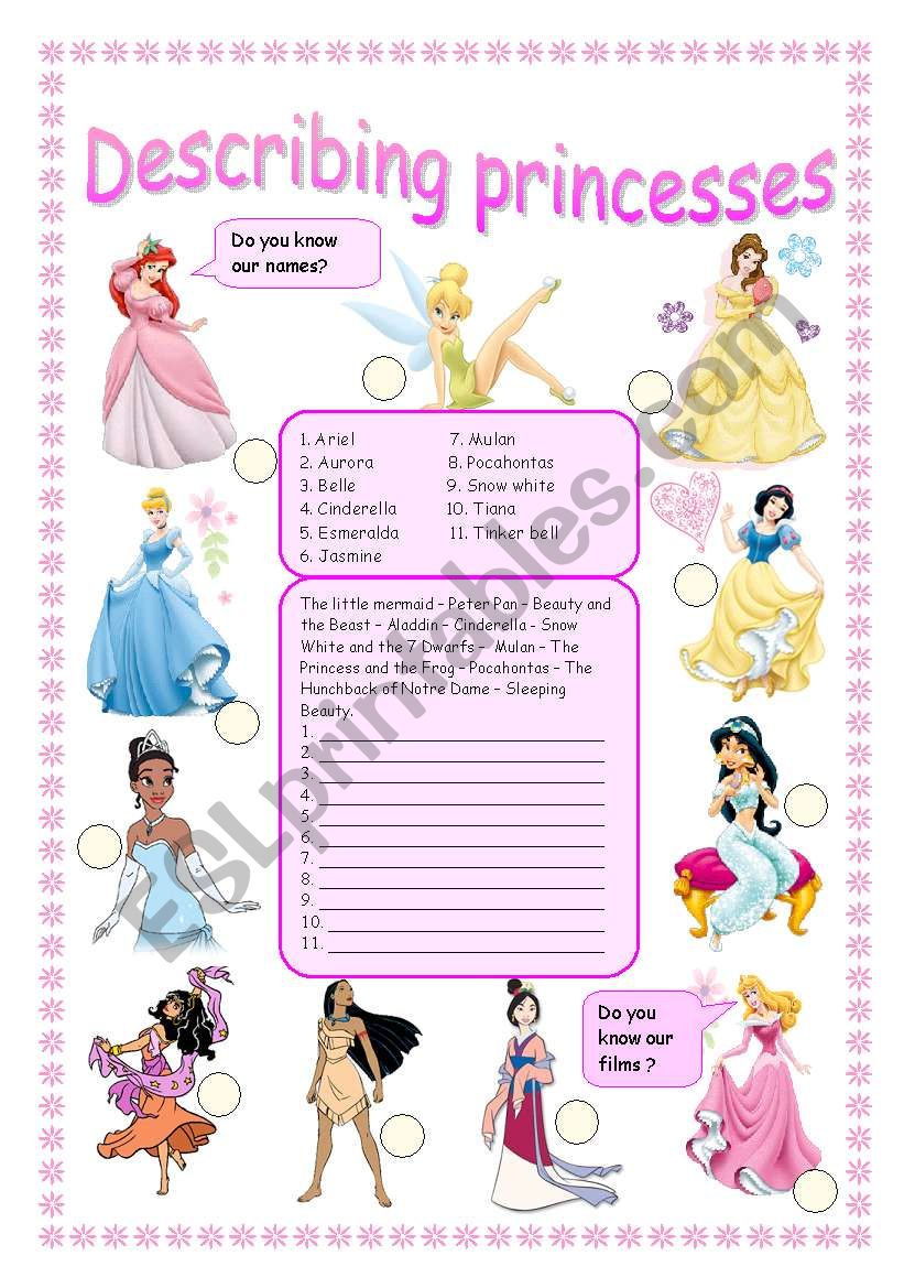 DESCRIBING PRINCESSES worksheet