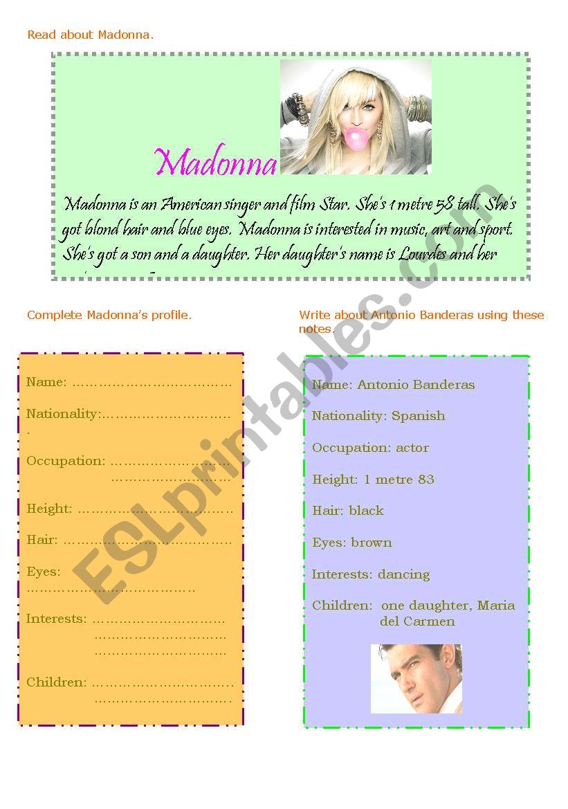 Read Madonnas profile and complete the notes.