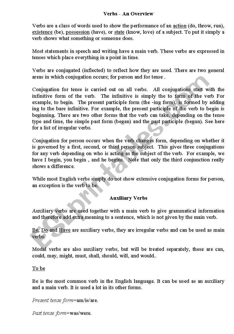 Action Verbs worksheet