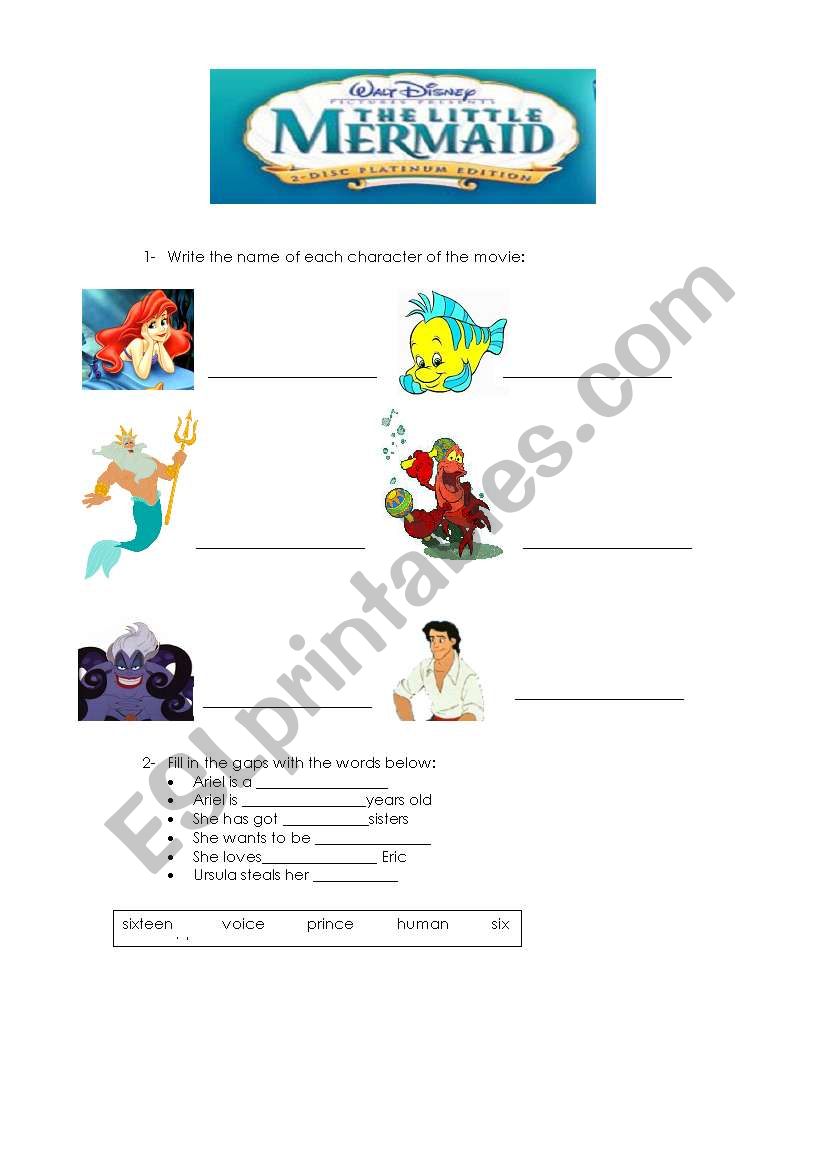 The Little Mermaid worksheet