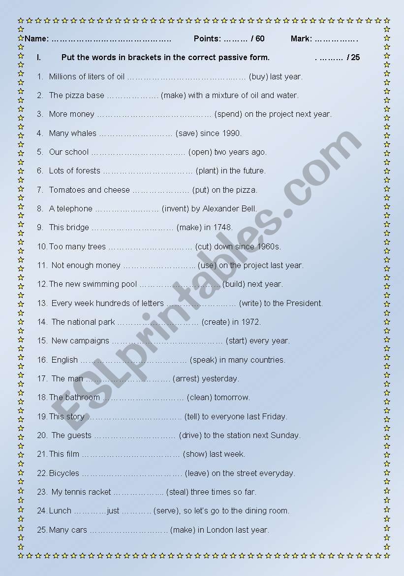 Passive voice test. worksheet