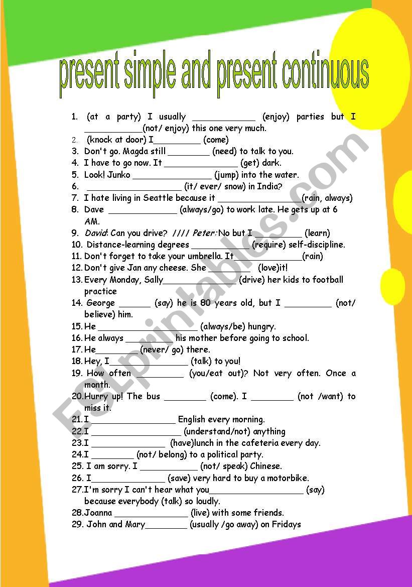 present simple vs continuous GRAMMAR WORKSHEET 10