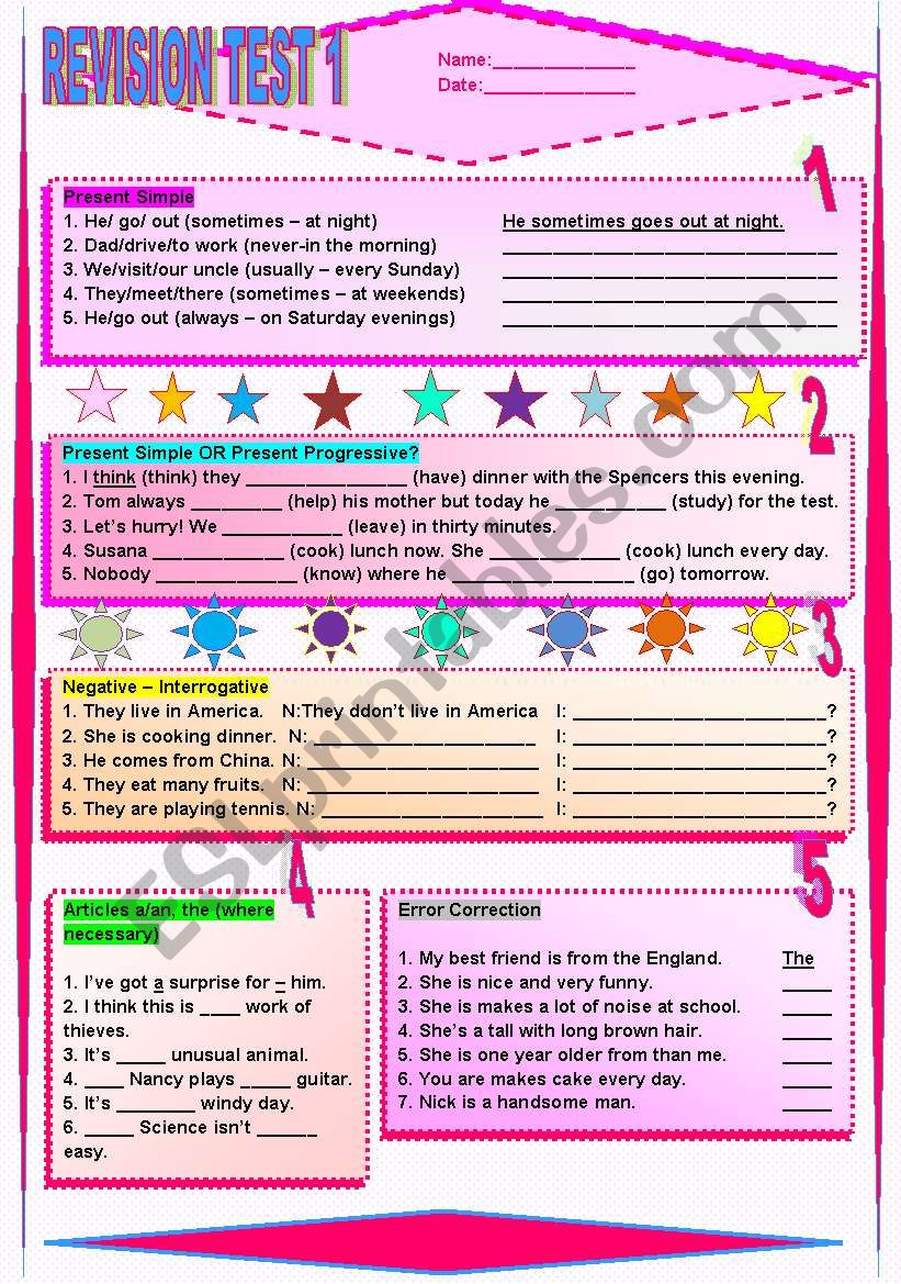 REVISION TEST 1  worksheet