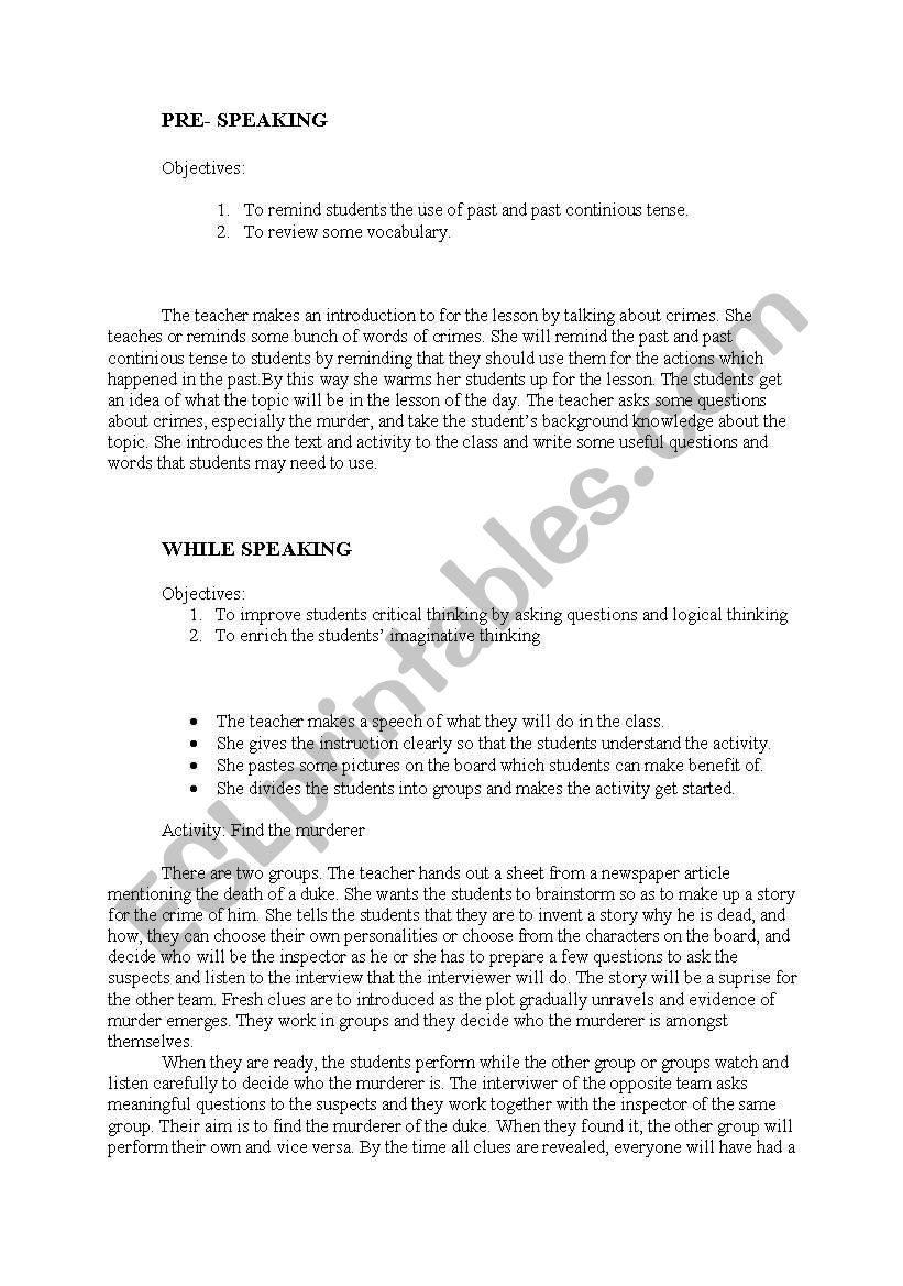 speaking lesson plan worksheet