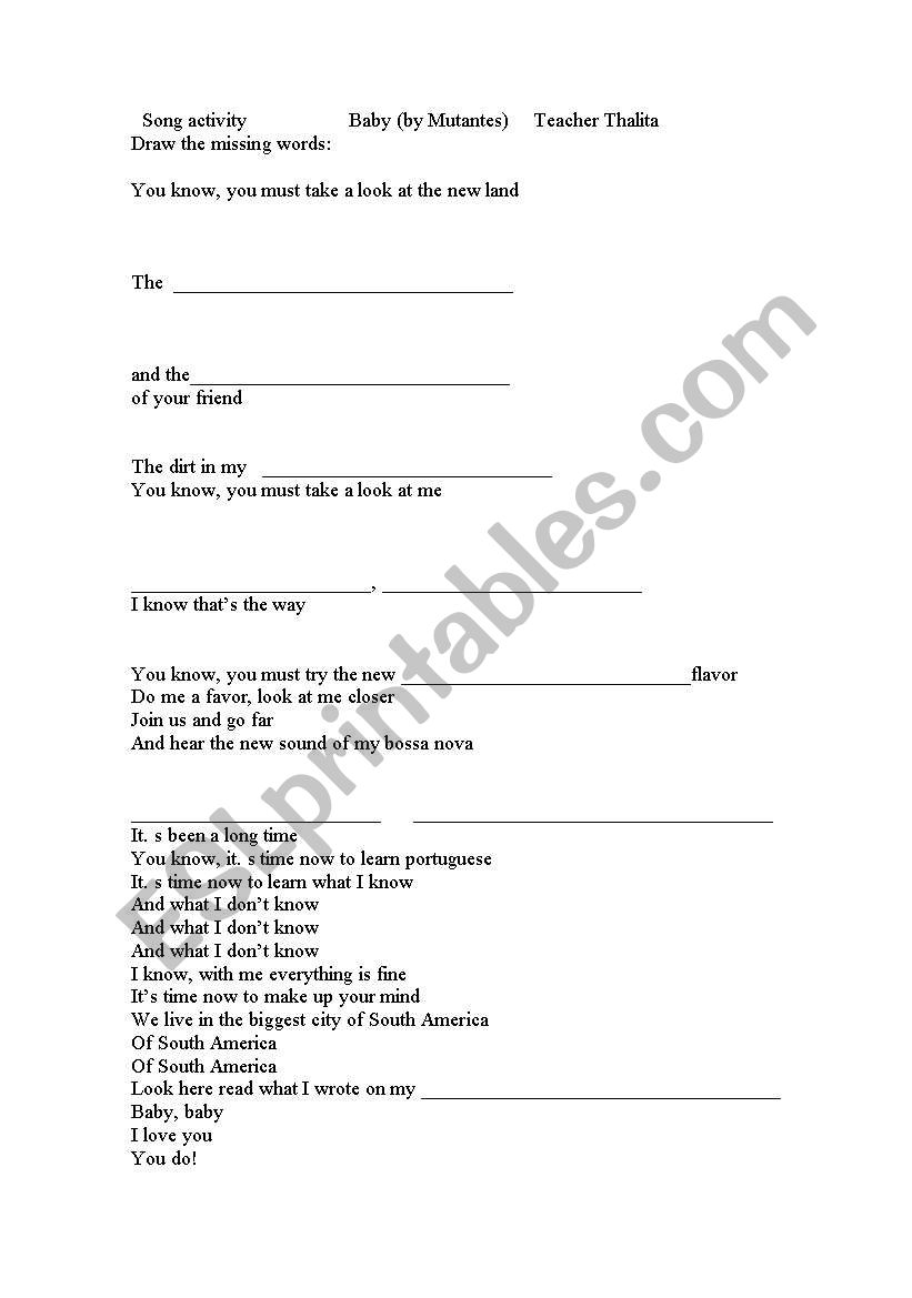 Song : Baby  worksheet