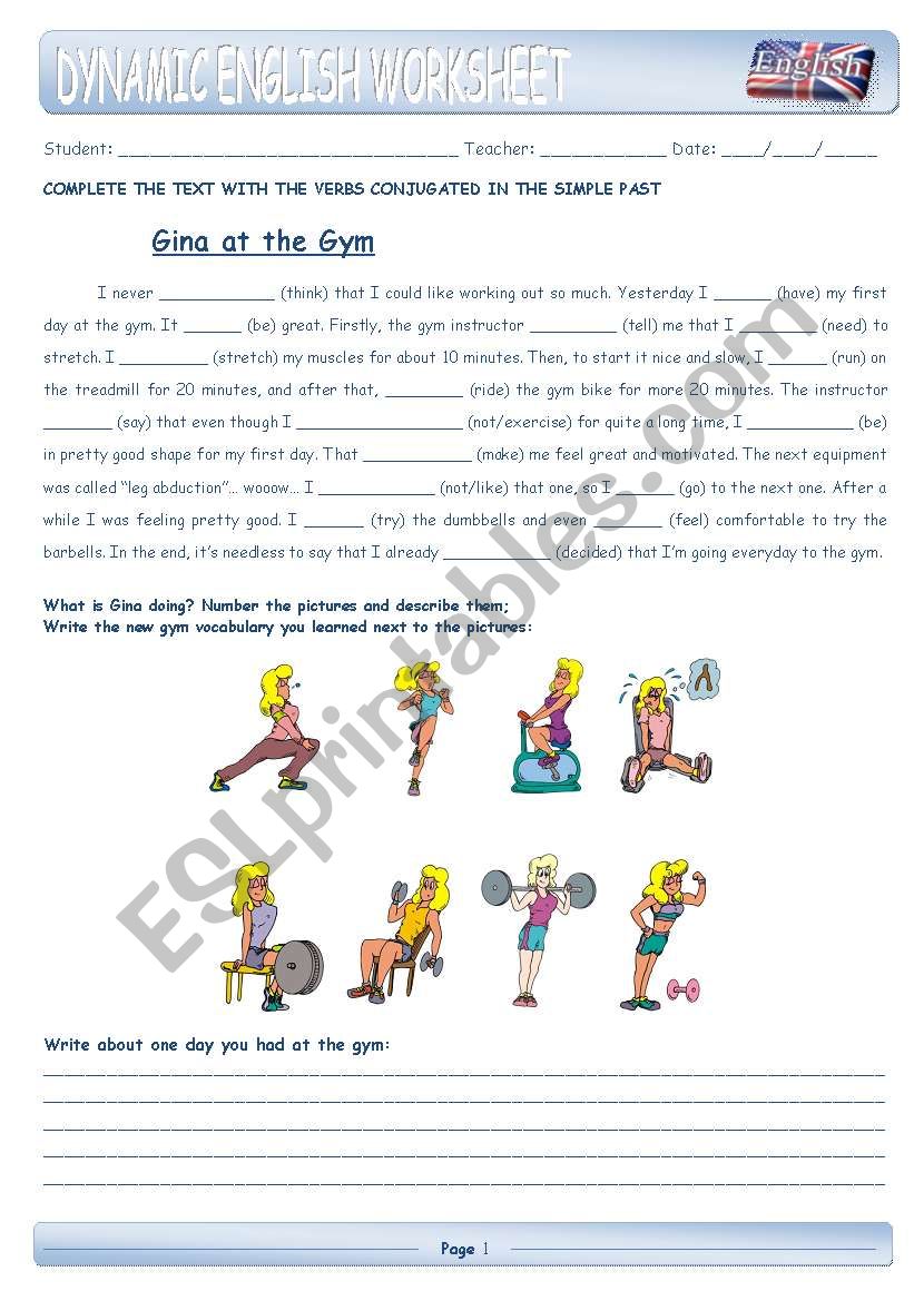 Gina at the gym - SIMPLE PAST and vocabulary