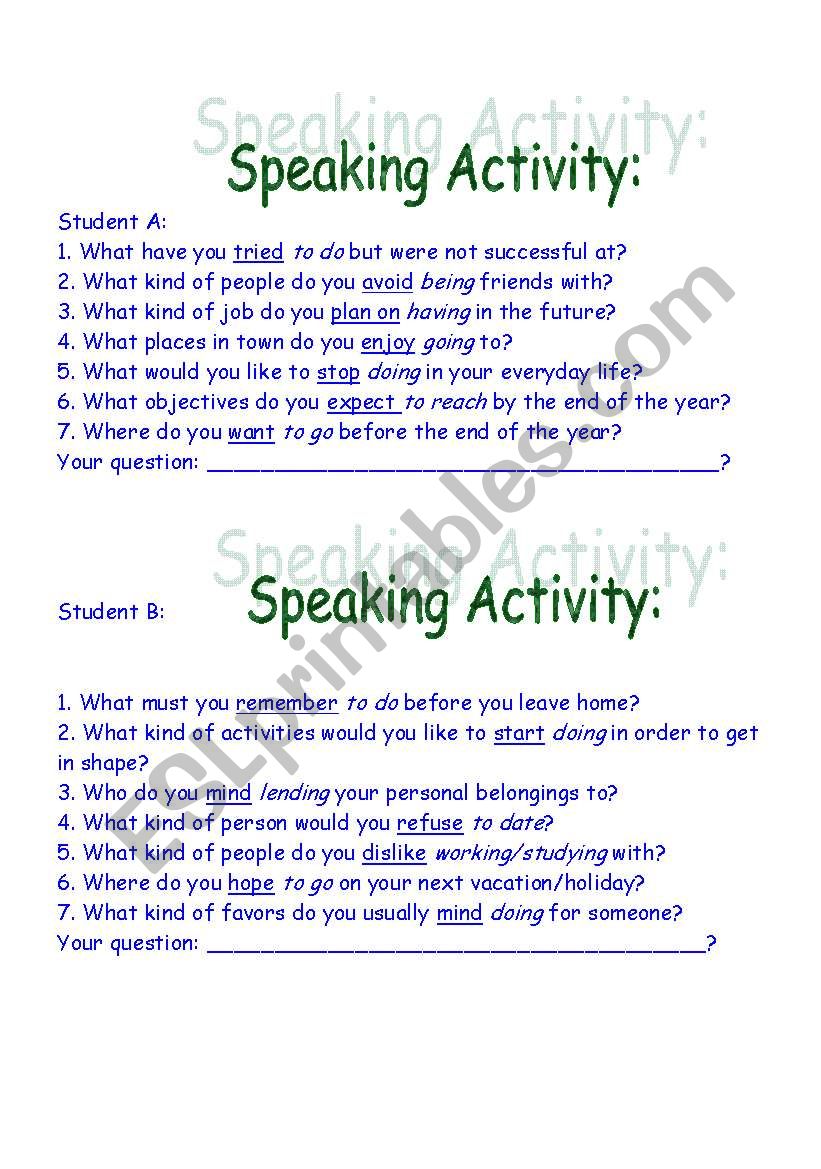 Questions & Answers using gerunds and infinitives
