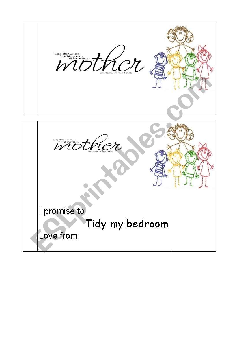 Mothers day vouchers worksheet