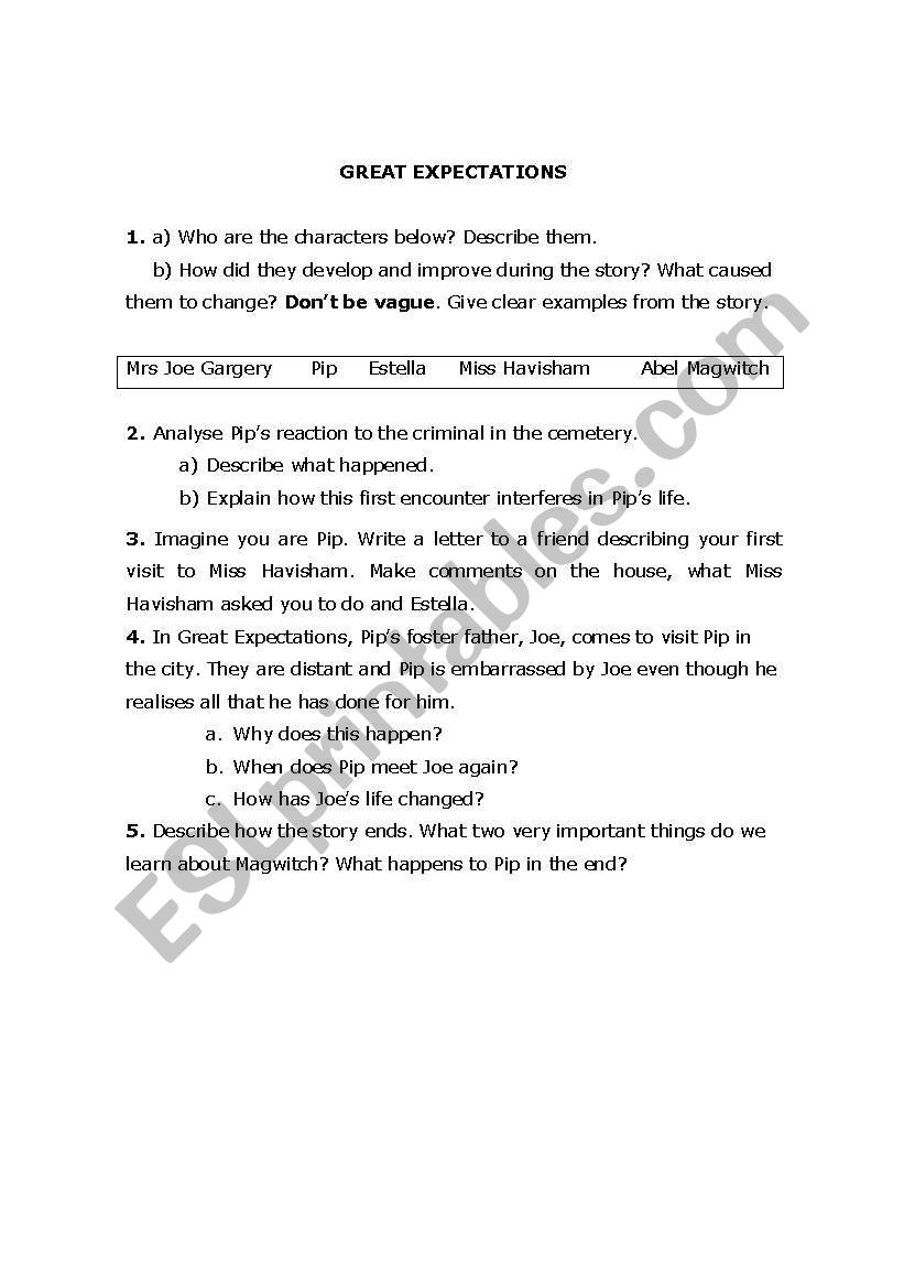 Great Expectations worksheet