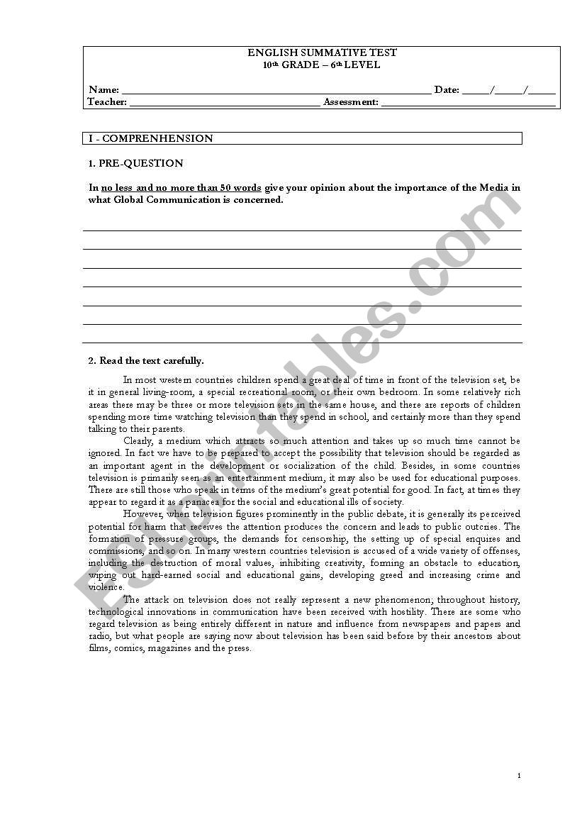 Diagnostic Test worksheet