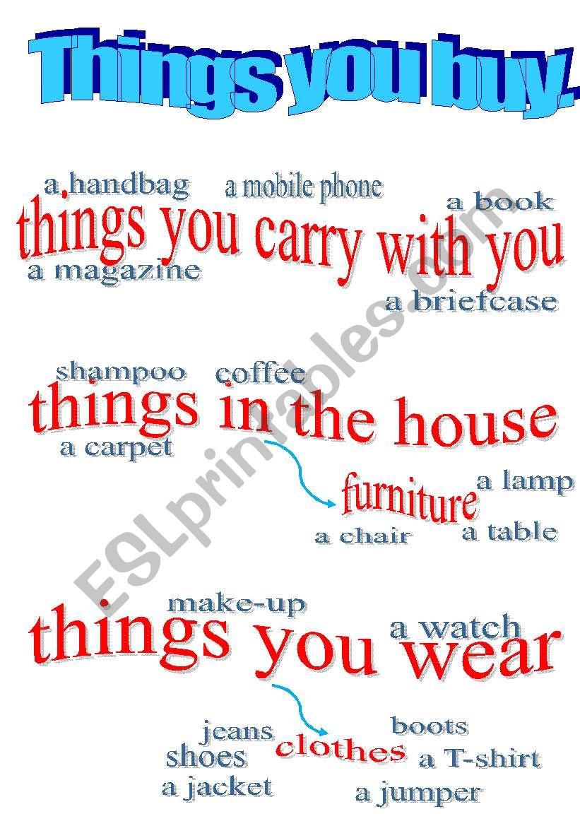 Things you buy, wear... worksheet