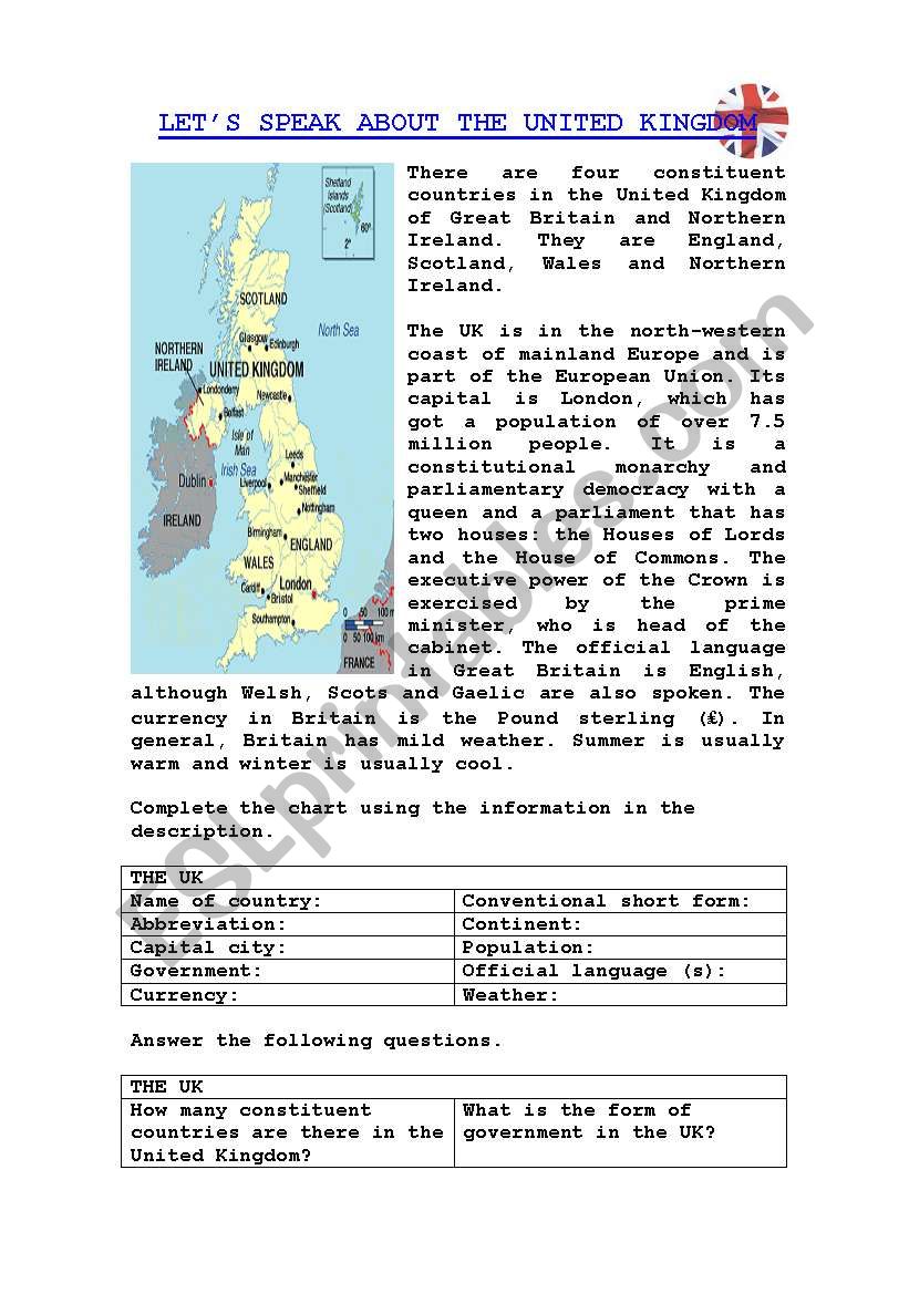 LETS SPEAK ABOUT THE UK worksheet