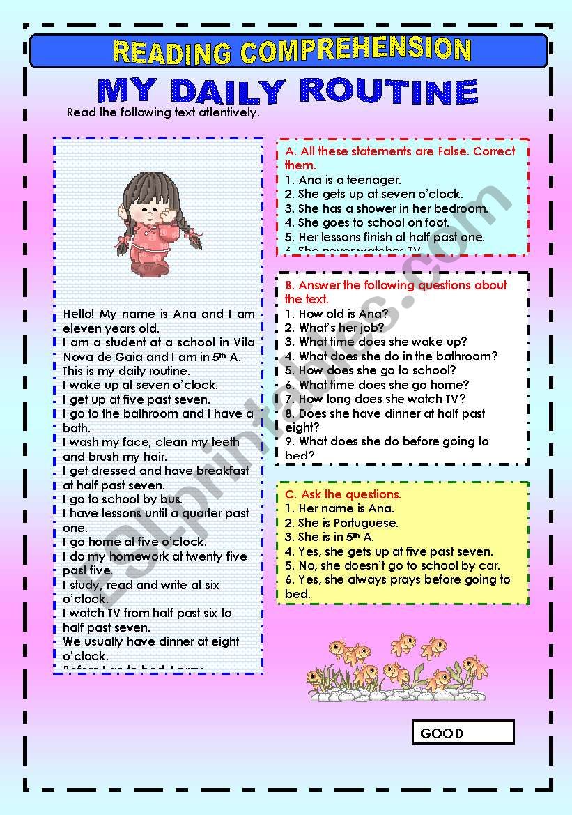 Daily Routine Reading Worksheet