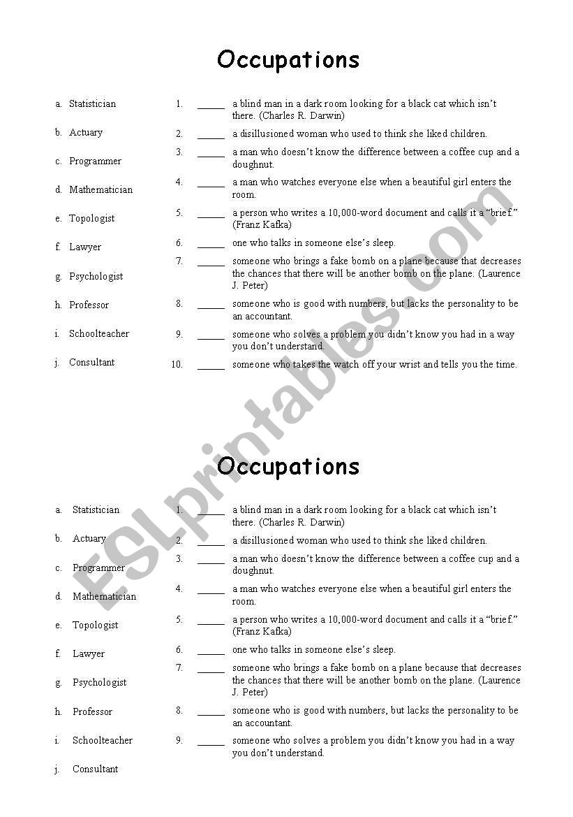 Occupations worksheet