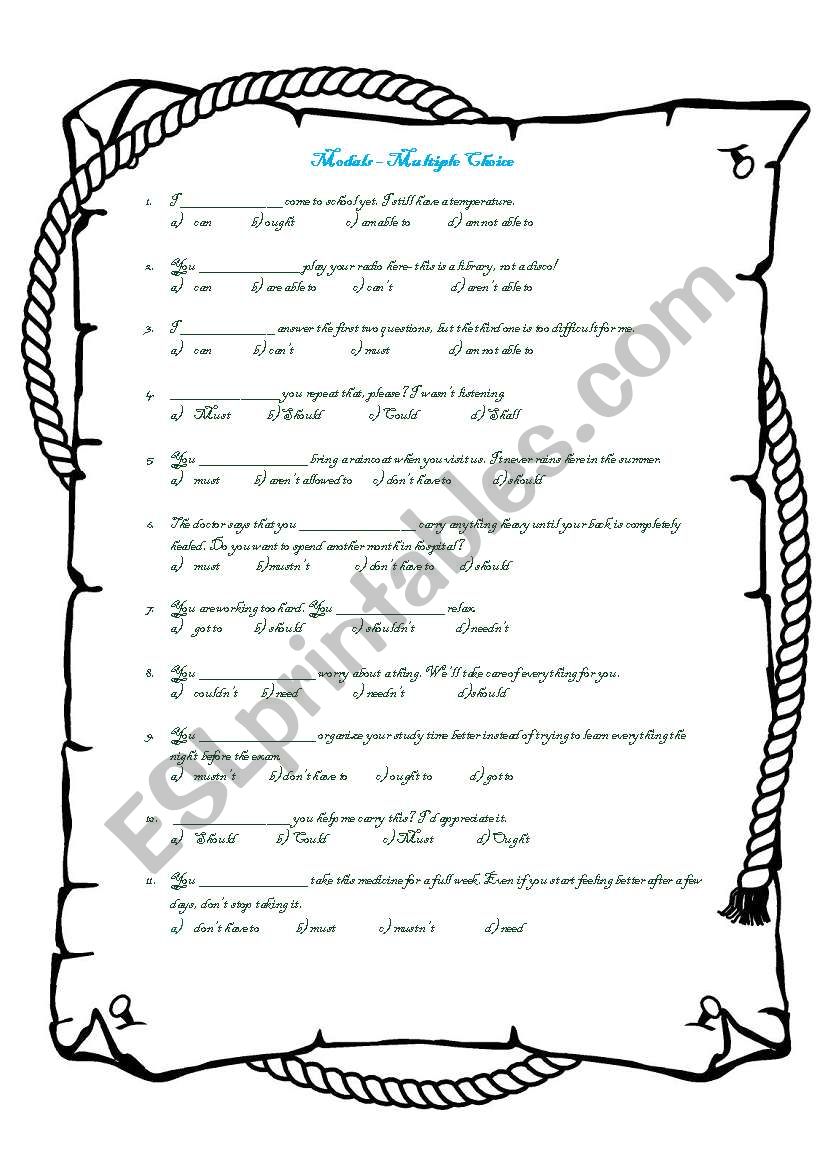 Modals worksheet