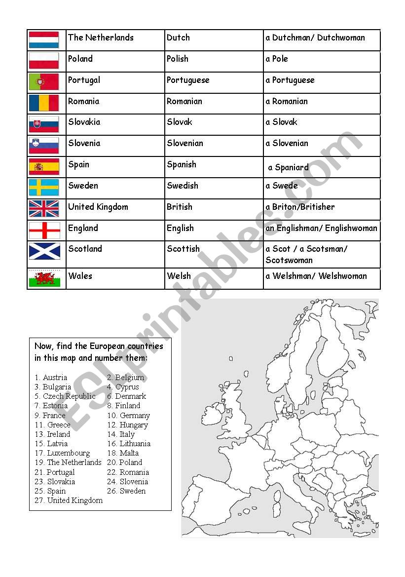 European countries grid2 worksheet