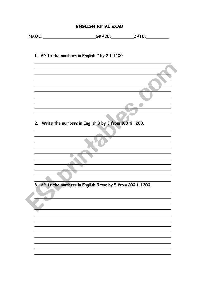 Exams worksheet