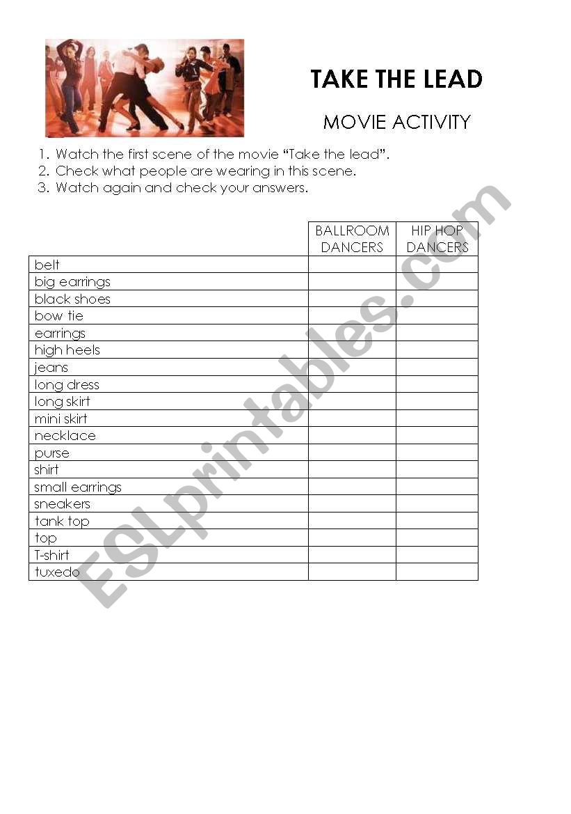 Movie Activity Take the lead worksheet