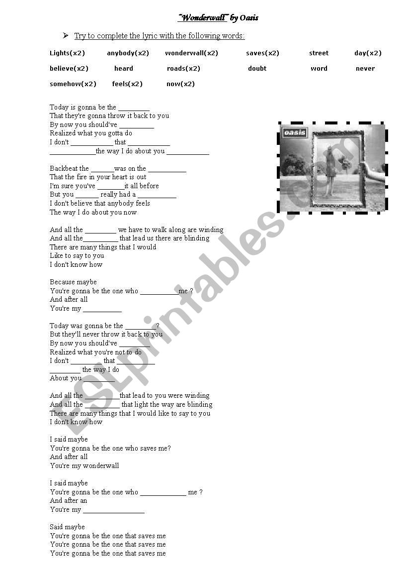 Wonderwall by Oasis worksheet