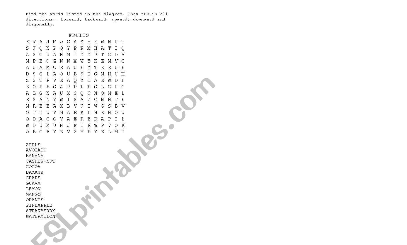 FRUITS GAME worksheet