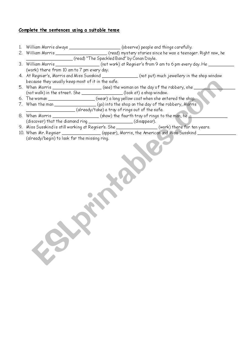 Complete with verb tenses worksheet