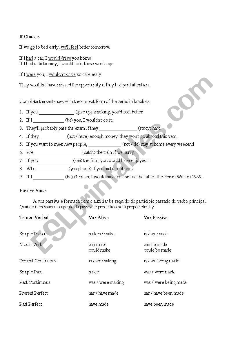 If clauses worksheet