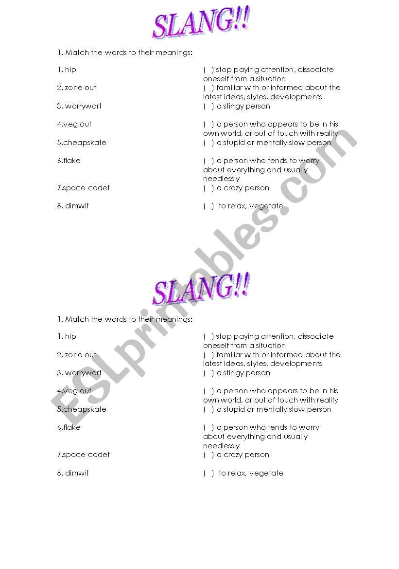 SLANG! worksheet