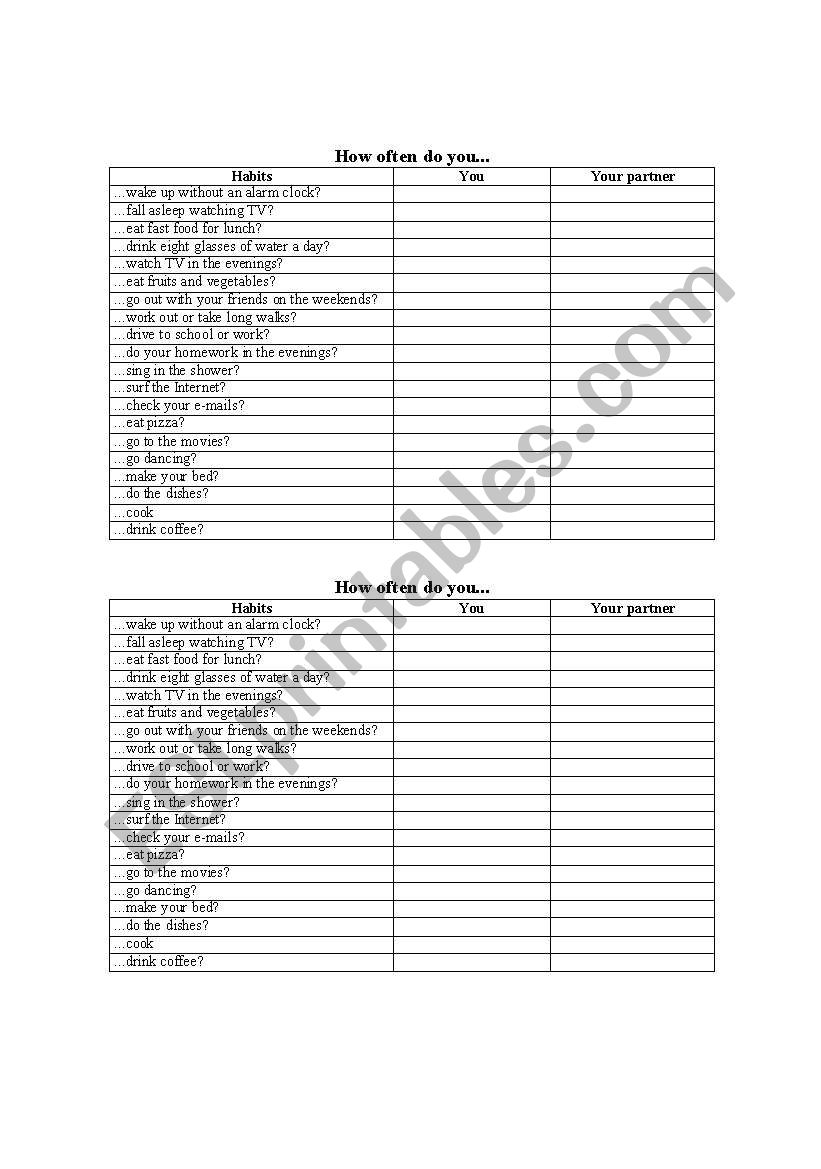 How often do you... worksheet