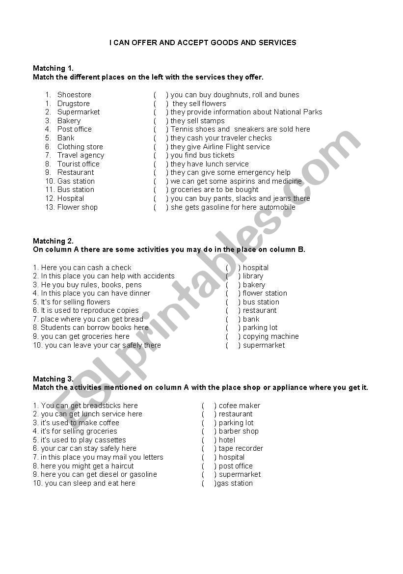 Places around town worksheet