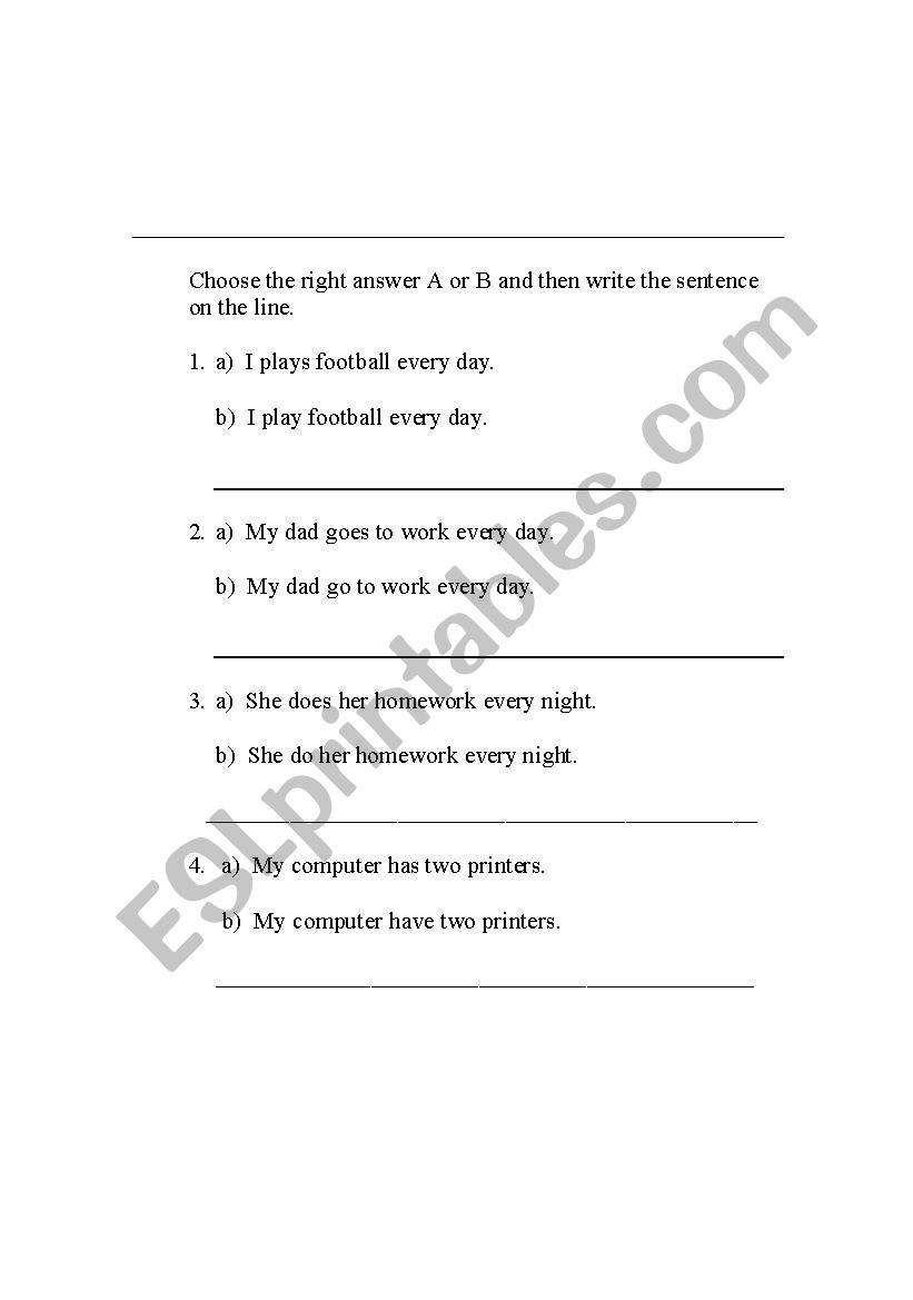 Third Person Present Singular worksheet