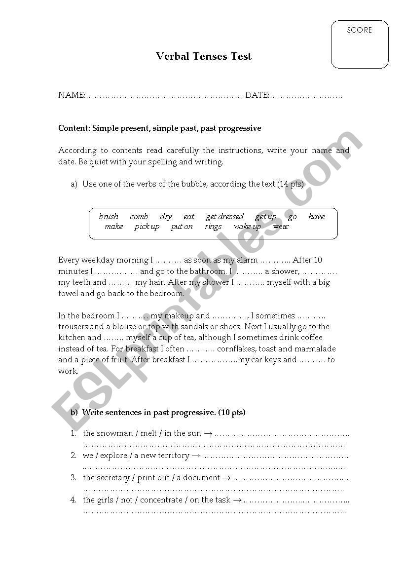 Verb tenses worksheet