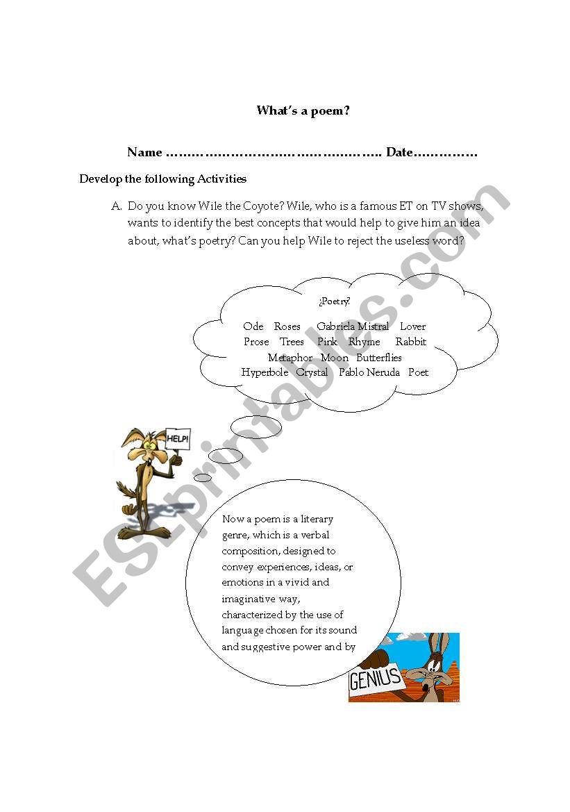 Whats a poem? worksheet
