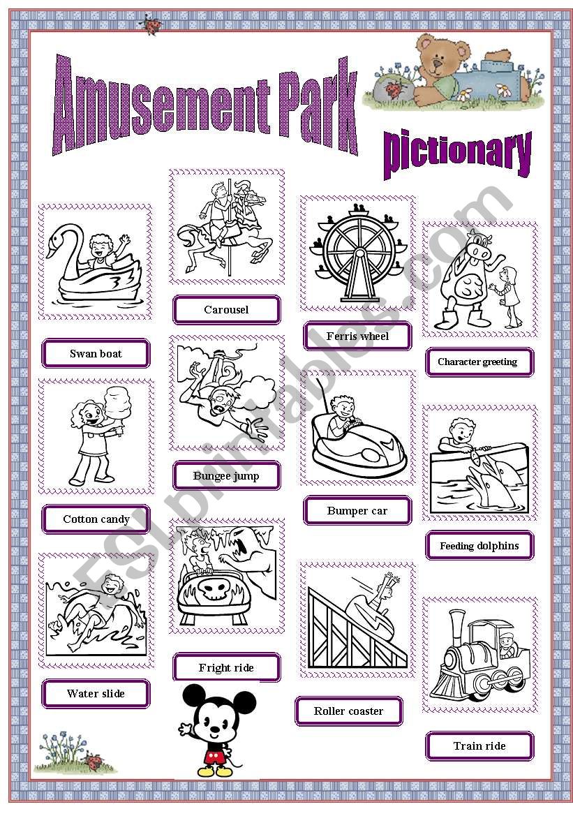 Amusement park - pictionary worksheet