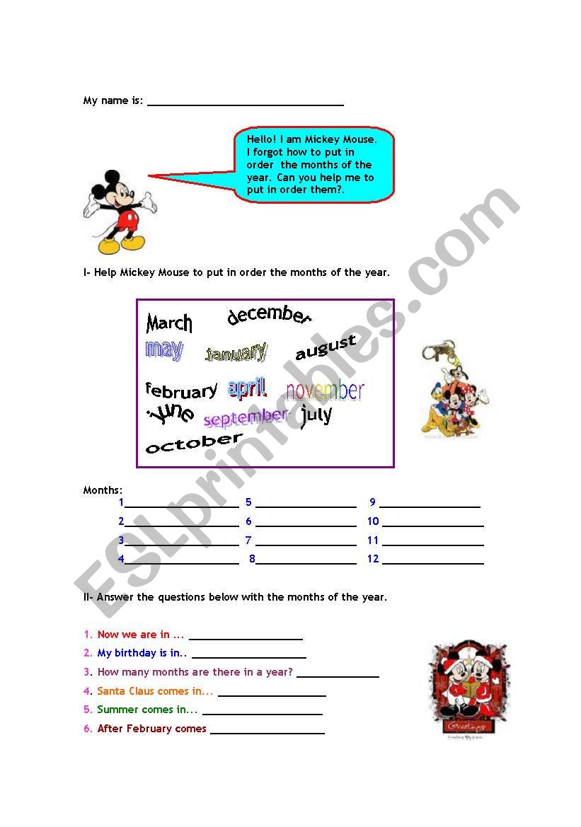 Months of the year worksheet