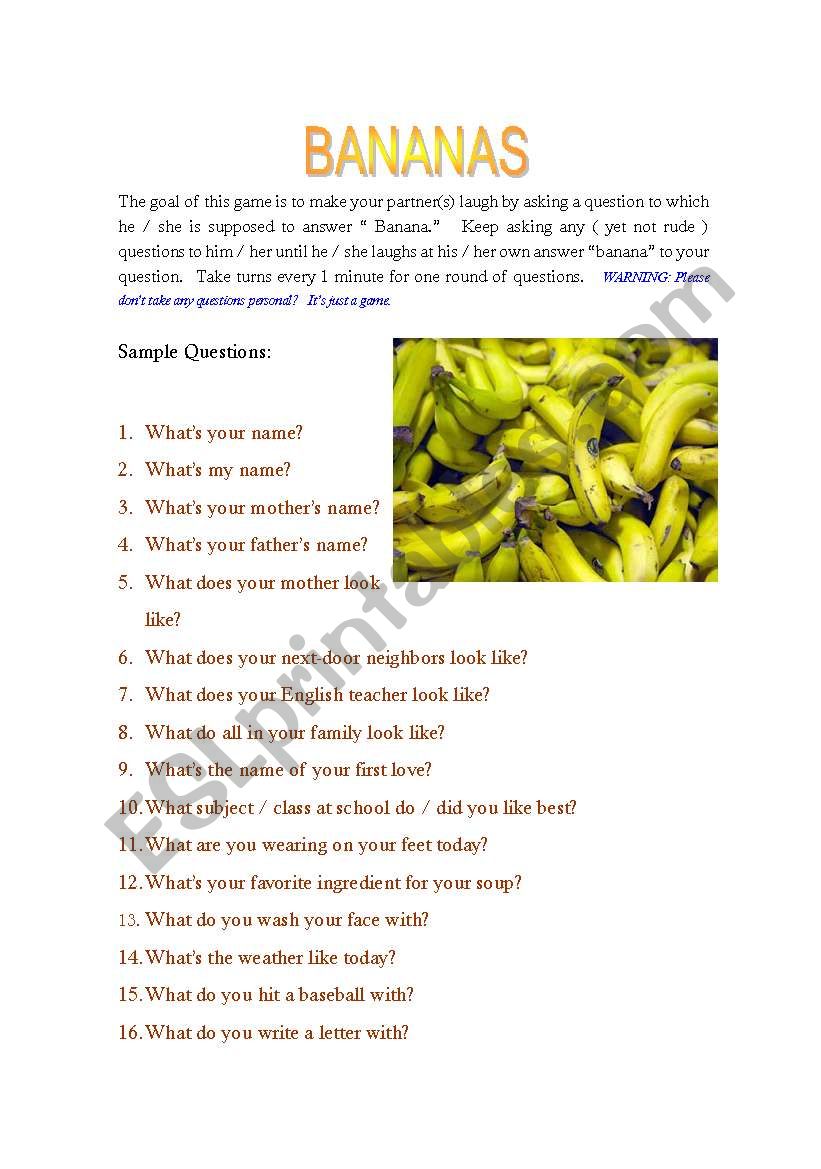 Always Bananas with Questions worksheet