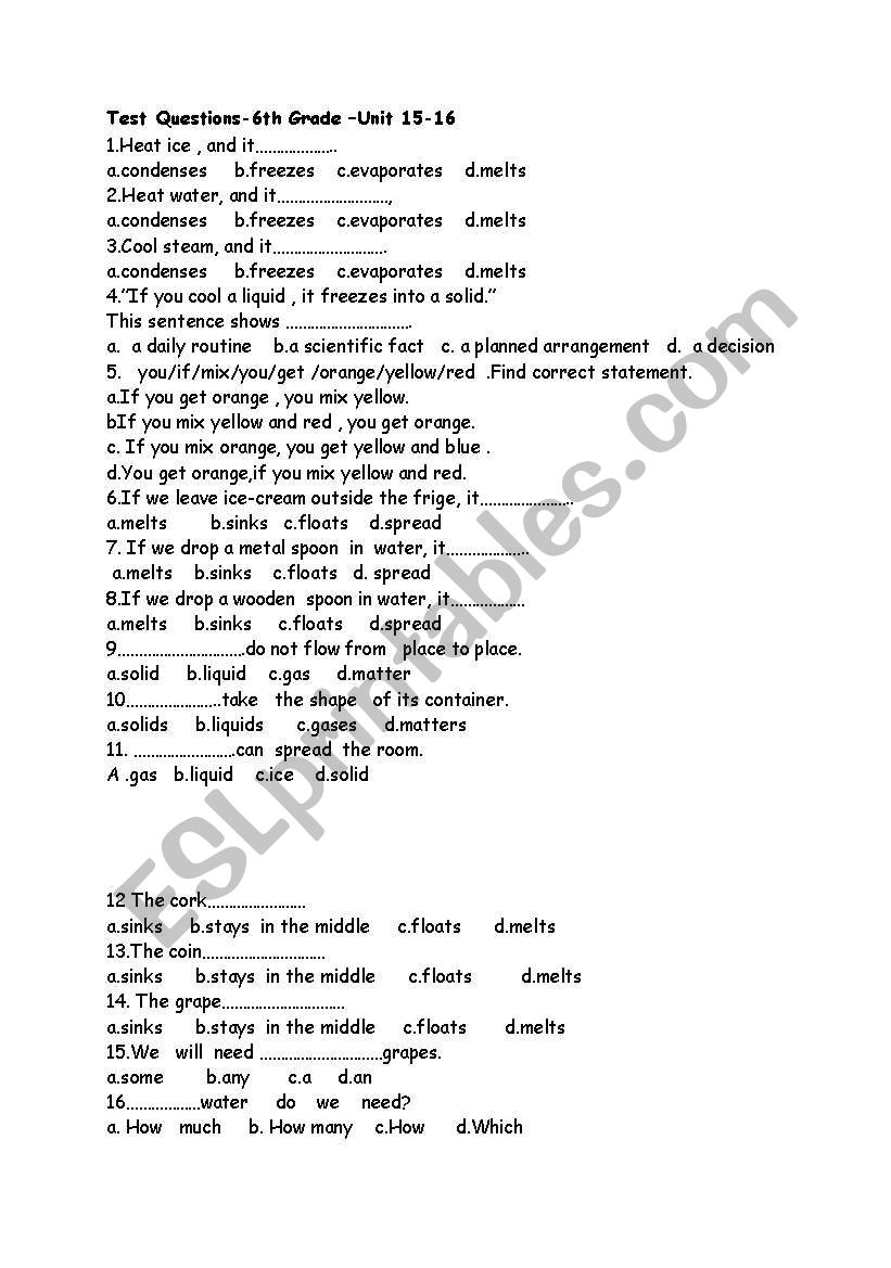 SBS Test For 6th Grade  worksheet