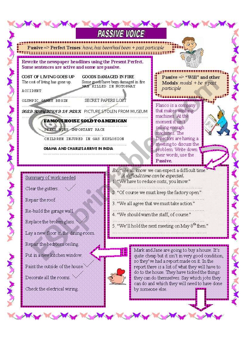 Passive Voice (2 Pages) worksheet