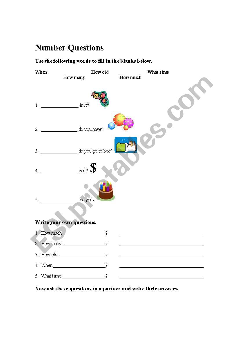 Number Questions worksheet