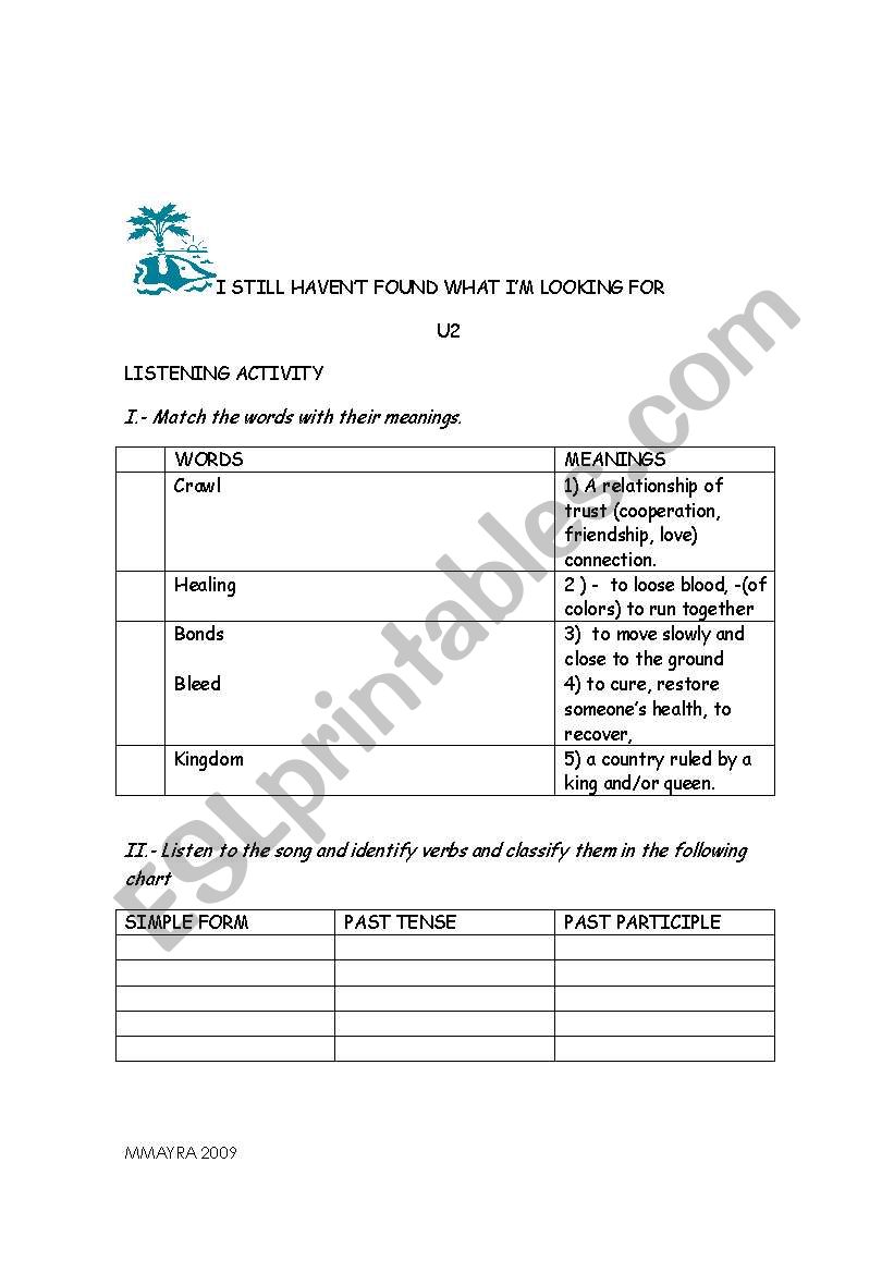 PRESENT PERFECT WITH A SONG worksheet