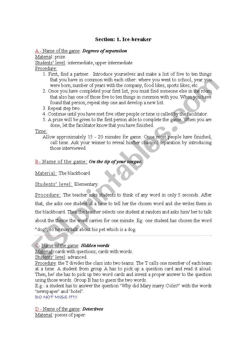 warn up worksheet
