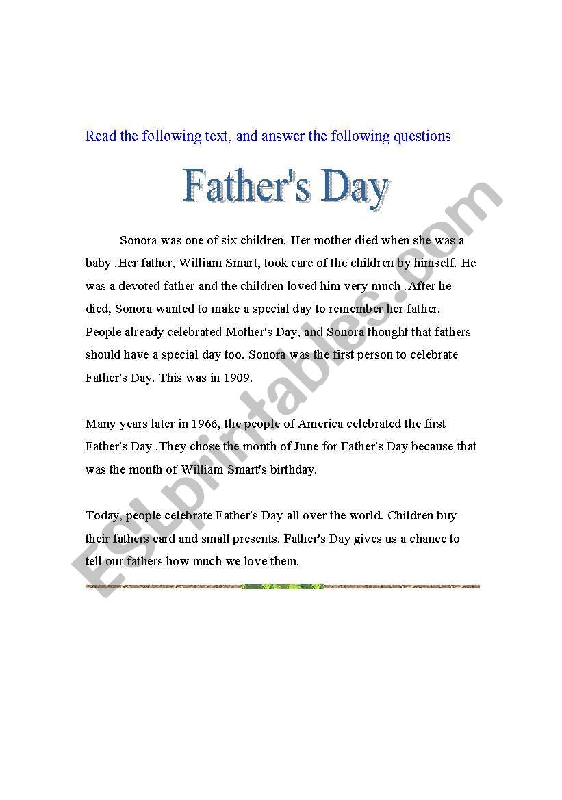 Fathers Day worksheet