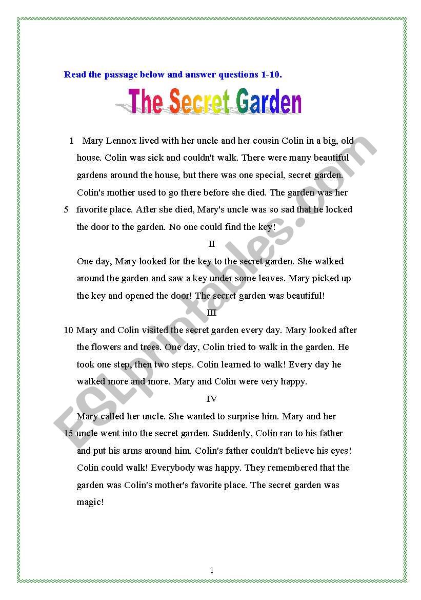 The Secret Garden worksheet