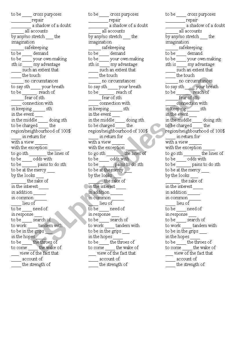 FILL IN THE PREPOSITIONS worksheet