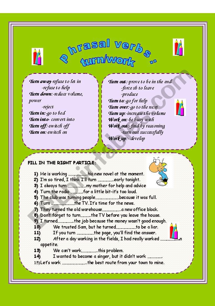 phrasal verbs:turn/work worksheet