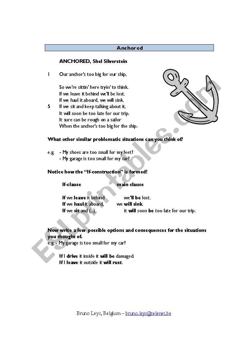 Anchored - a Poem worksheet