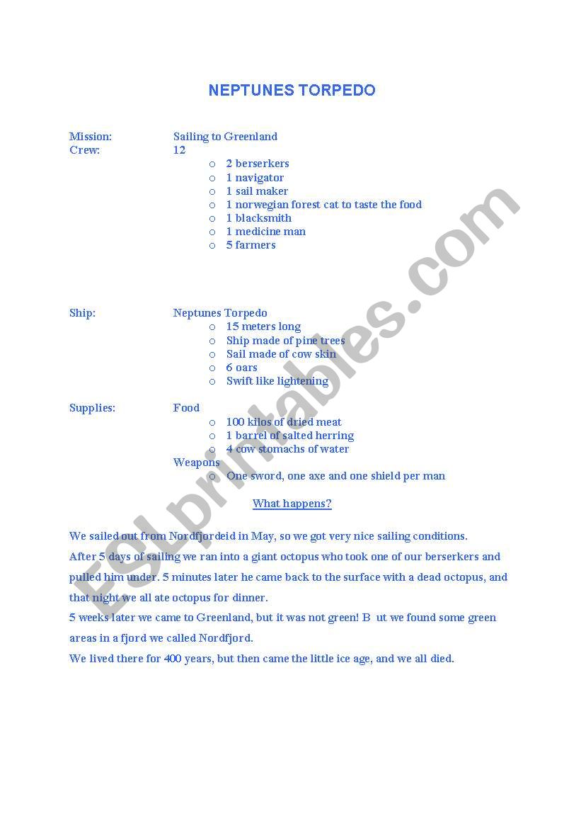 An example for the students on hos to set up the Viking expedition project