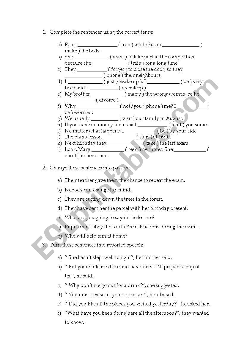 Grammar review worksheet